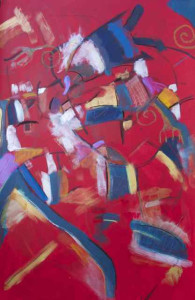 "Honda Tropical", acrylic and crayon on panel, 24"x36"x1.5"; © 2014 A. Michael Marzolla, $1,650.00