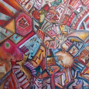 "Lleno/Full"_acrylic& collage on canvas_24"x24"X1.5" framed_© 2016 A. Michael Marzolla   price $675.00